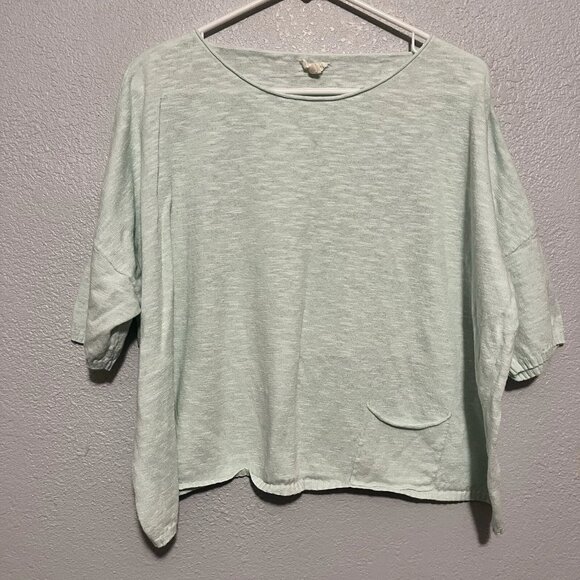 Eileen Fisher Mint Green Linen Cotton Boxy Oversized Knit Shirt Lagenlook Sz XL - Picture 1 of 7